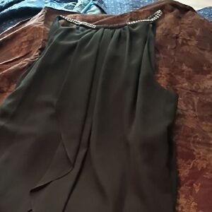 SLNY Black Blouse with Beaded Neckline